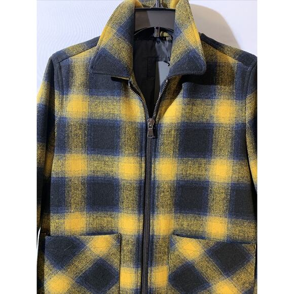ASOS DESIGN Plus wool mix zip through jacket in yellow and blue check NEW XS - Picture 2 of 9
